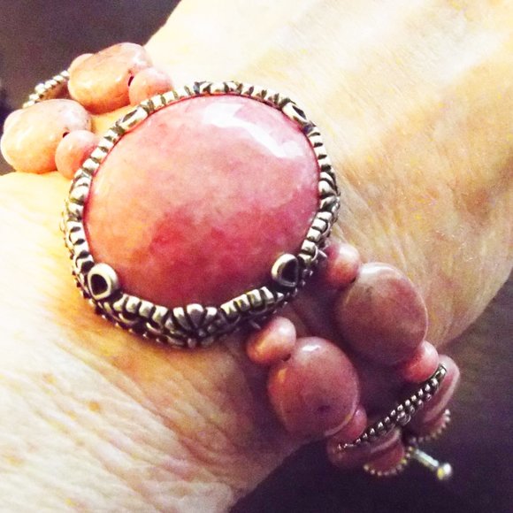 CAROLYN POLLACK PINKY PEACH RHODONITE STONE STERLING SILVER FABULOUS BRACELET 74 - Picture 3 of 5